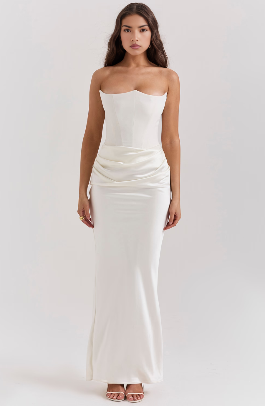 Strapless Corset Maxi Dress with Bodycon Silhouette and Floor-Length Design
