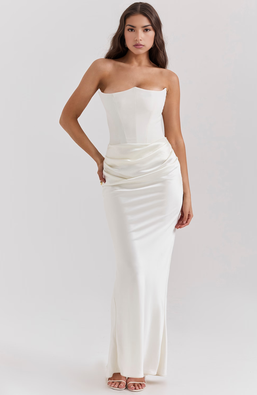 Strapless Corset Maxi Dress with Bodycon Silhouette and Floor-Length Design