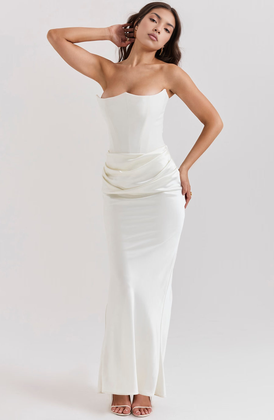 Strapless Corset Maxi Dress with Bodycon Silhouette and Floor-Length Design