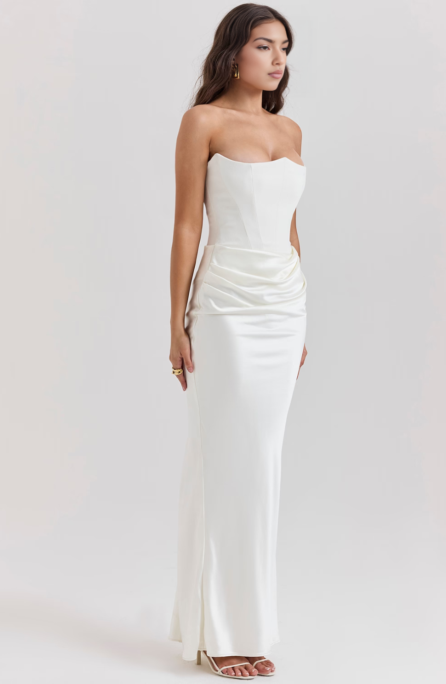 Strapless Corset Maxi Dress with Bodycon Silhouette and Floor-Length Design