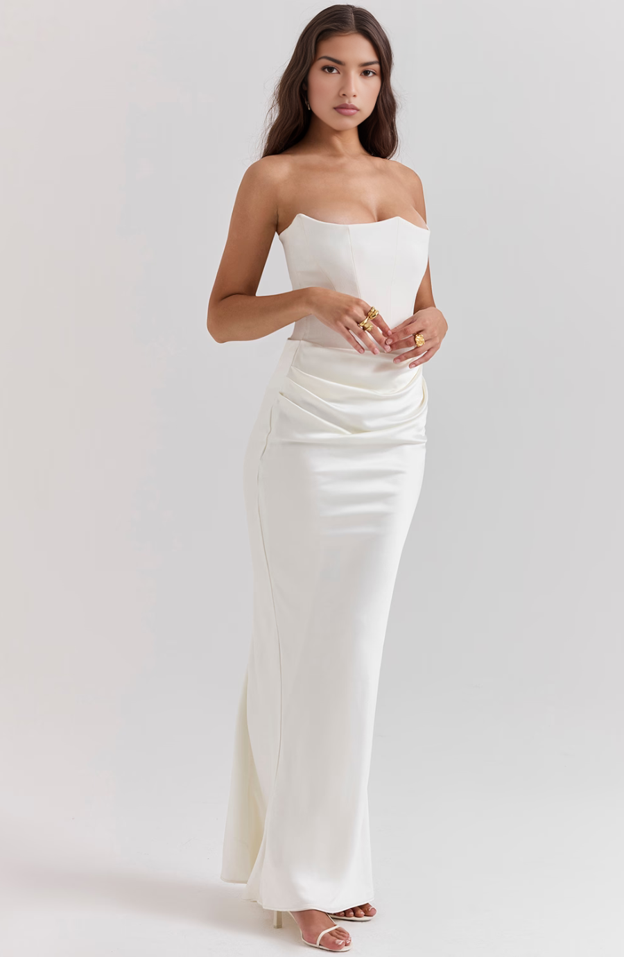 Strapless Corset Maxi Dress with Bodycon Silhouette and Floor-Length Design