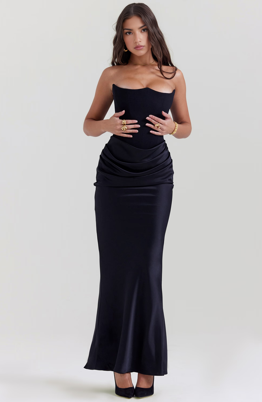 Strapless Corset Maxi Dress with Bodycon Silhouette and Floor-Length Design