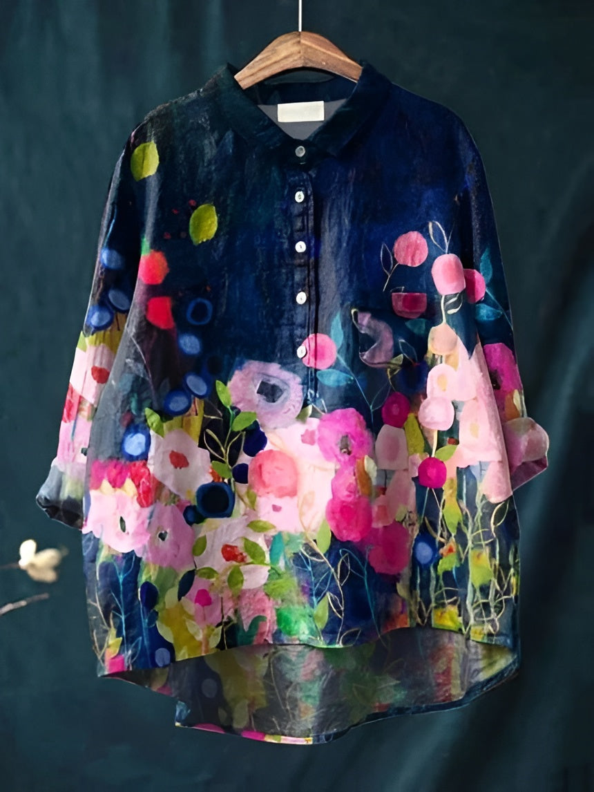 Women's Floral Blouse with Breathable Woven Fabric and Relaxed Fit, Long Sleeve