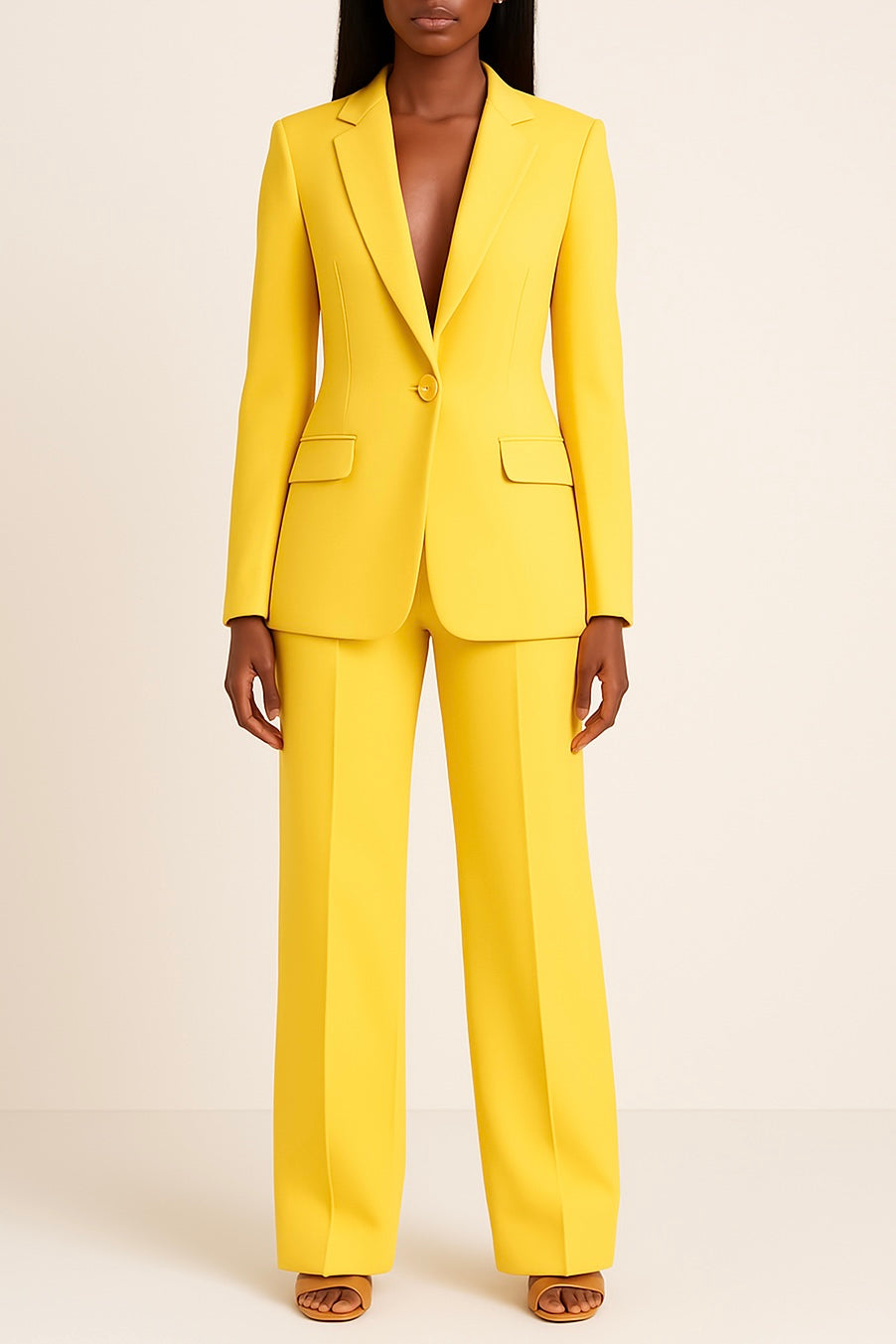 Women's Tailored Suit Set with Longline Blazer and Slim Trousers, Slight Stretch Fabric