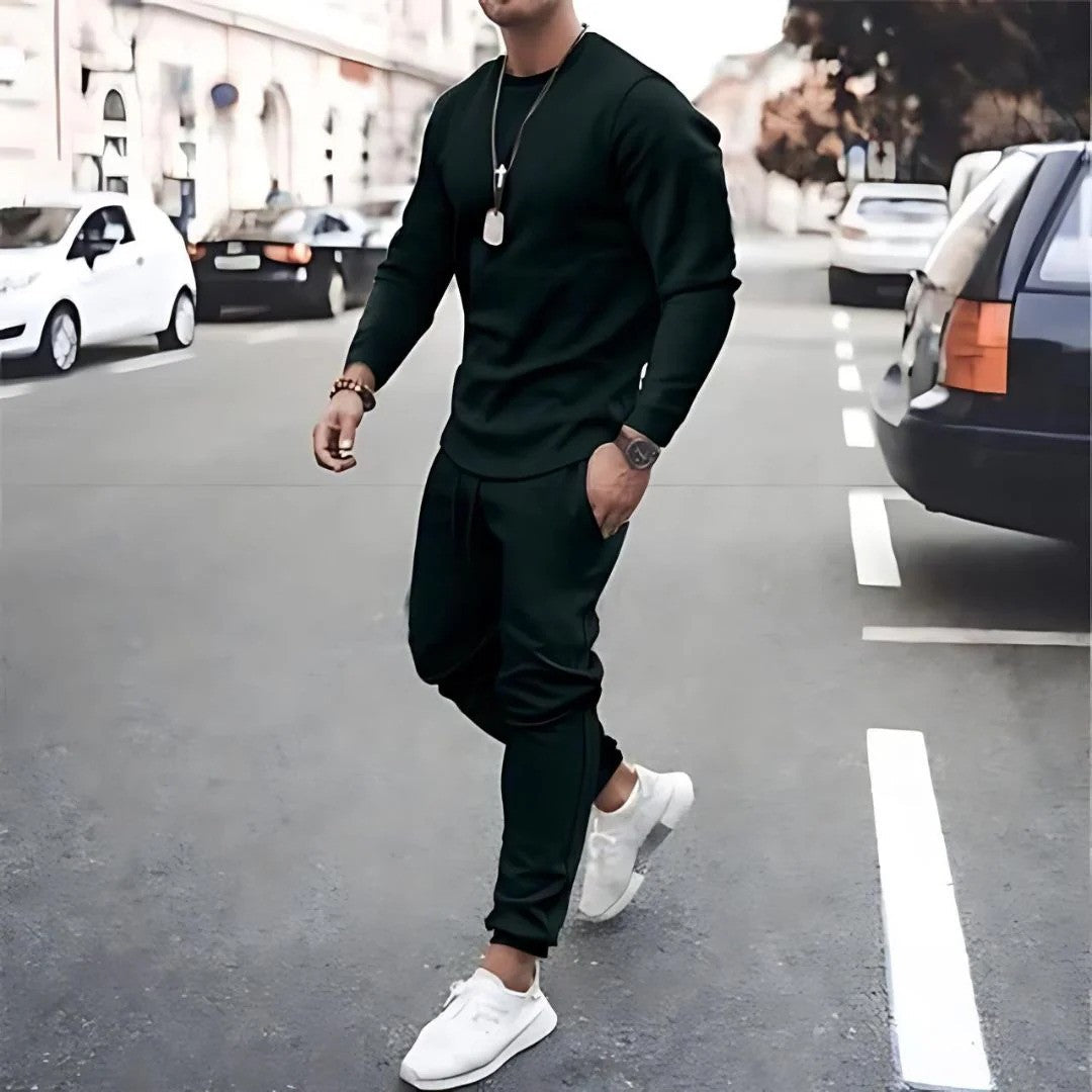 Men's Two-Piece Tracksuit with Cotton-Blend Fabric and Adjustable Waistband, Tapered Fit