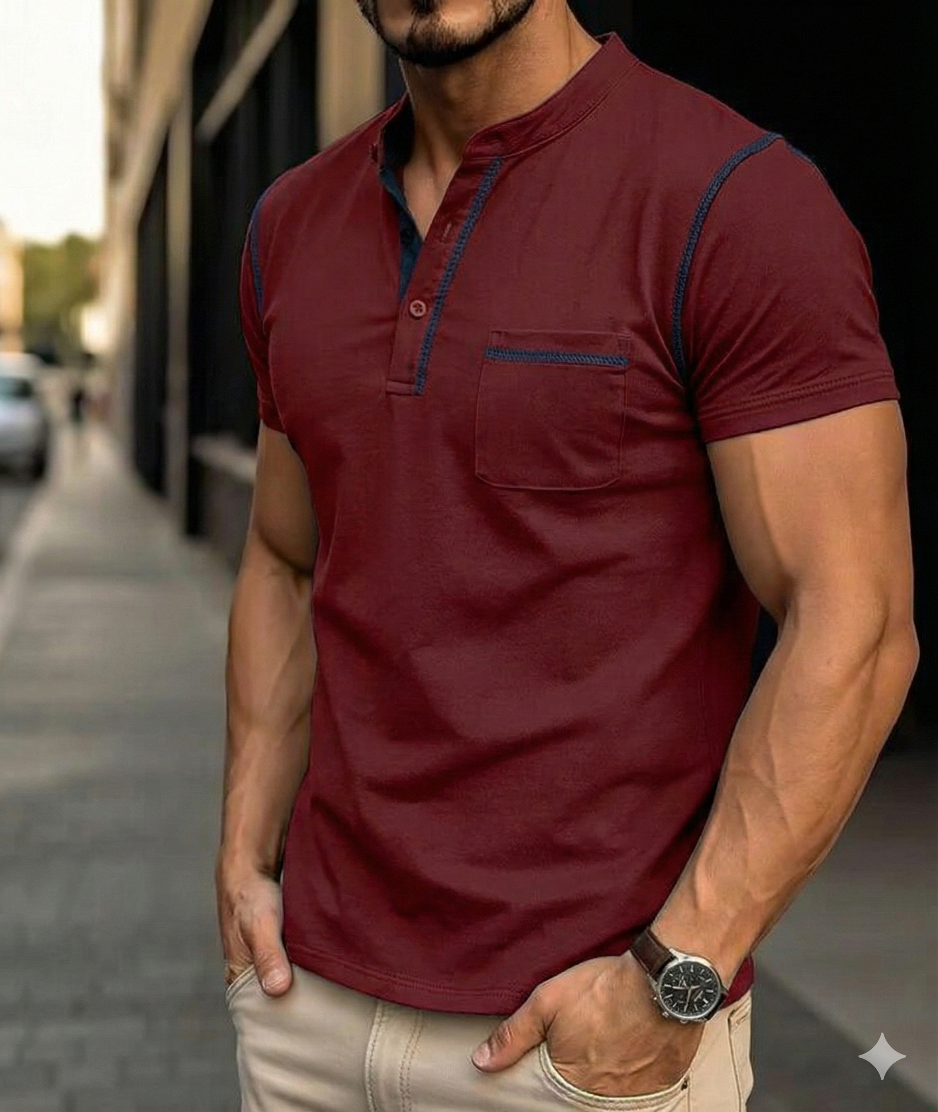 Henley Polo Shirt for Men with Button Placket and Chest Pocket, Breathable Soft Knit