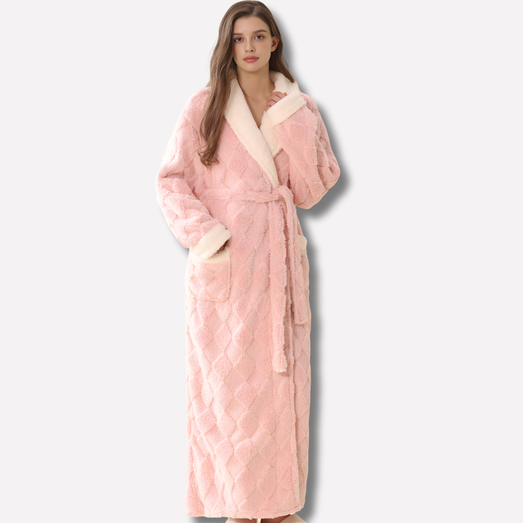 Women's Hooded Flannel Bathrobe with Plush Coral Fleece and Ankle-Length Coverage