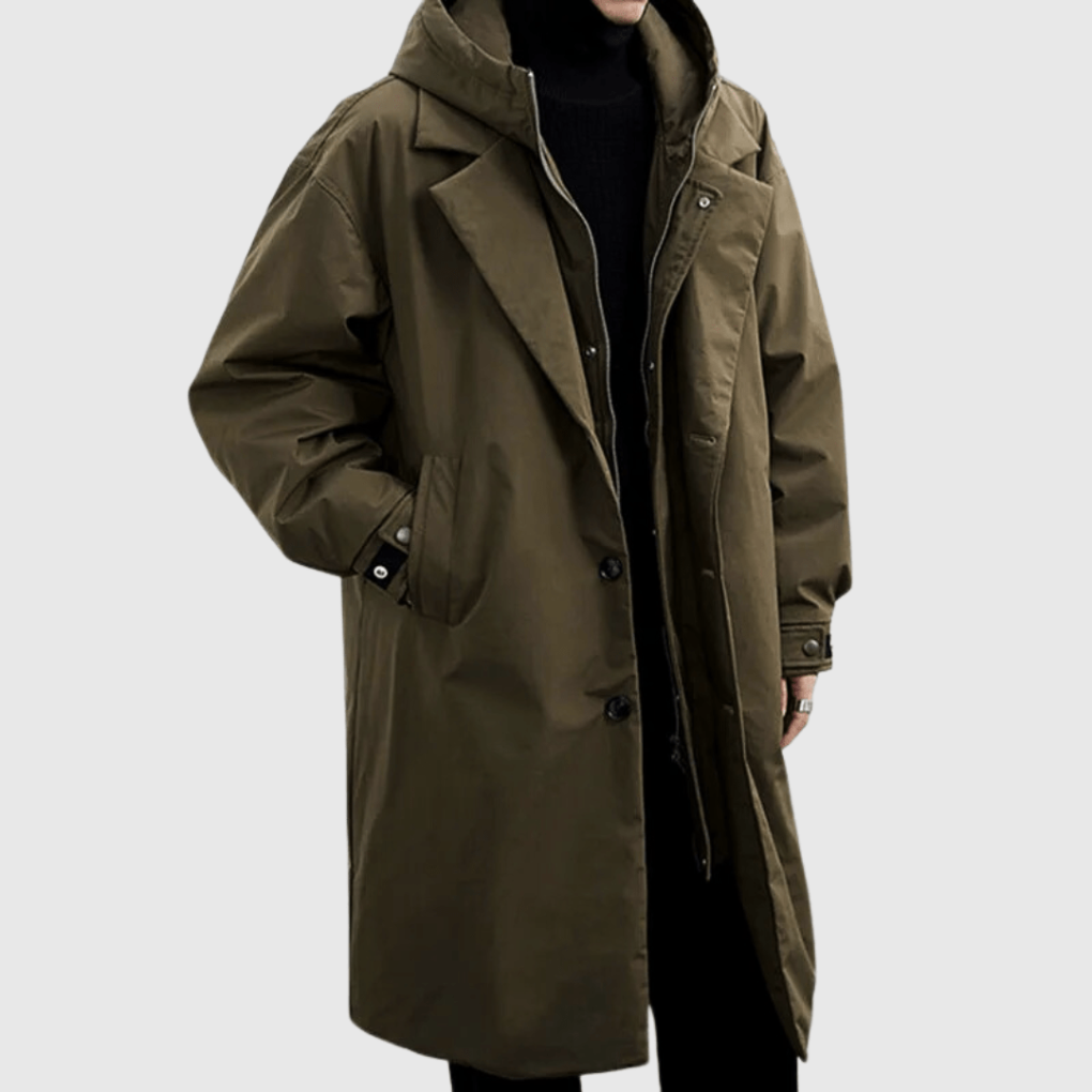 Men's Raincoat with Adjustable Hood and Storm Flap Zipper, Side Pockets