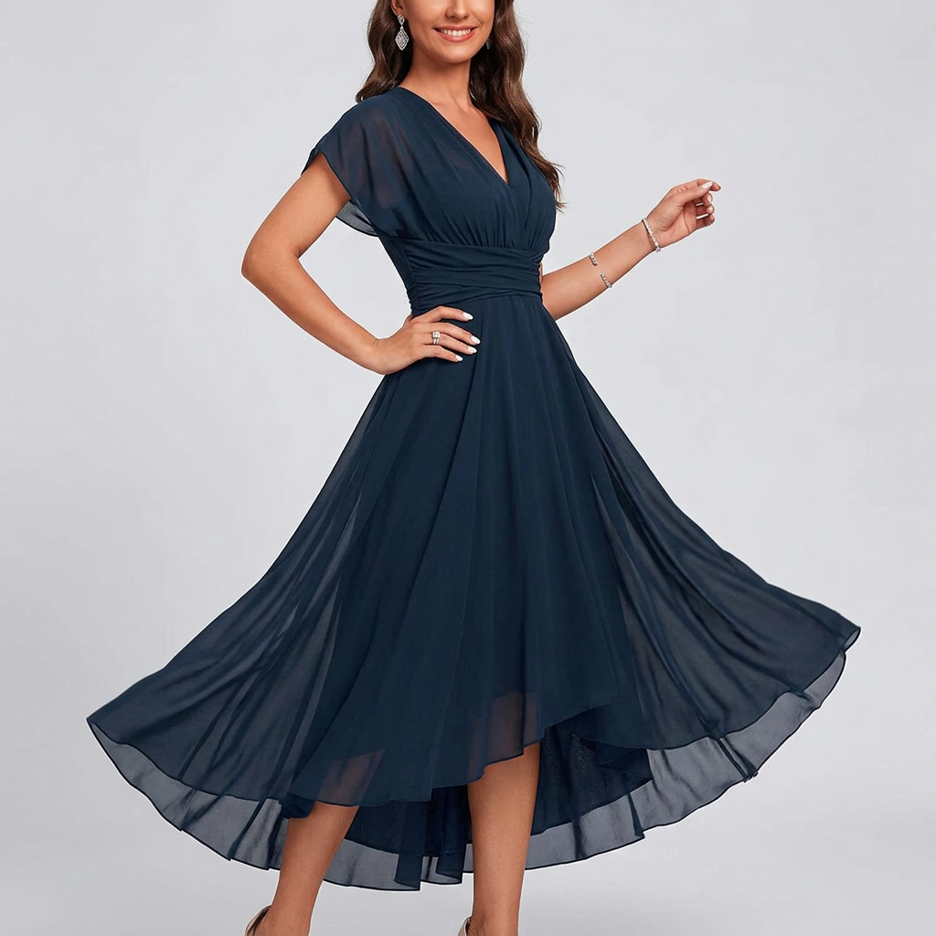 Women's V-Neck A-Line Mini Dress with Lightweight Fabric for Summer