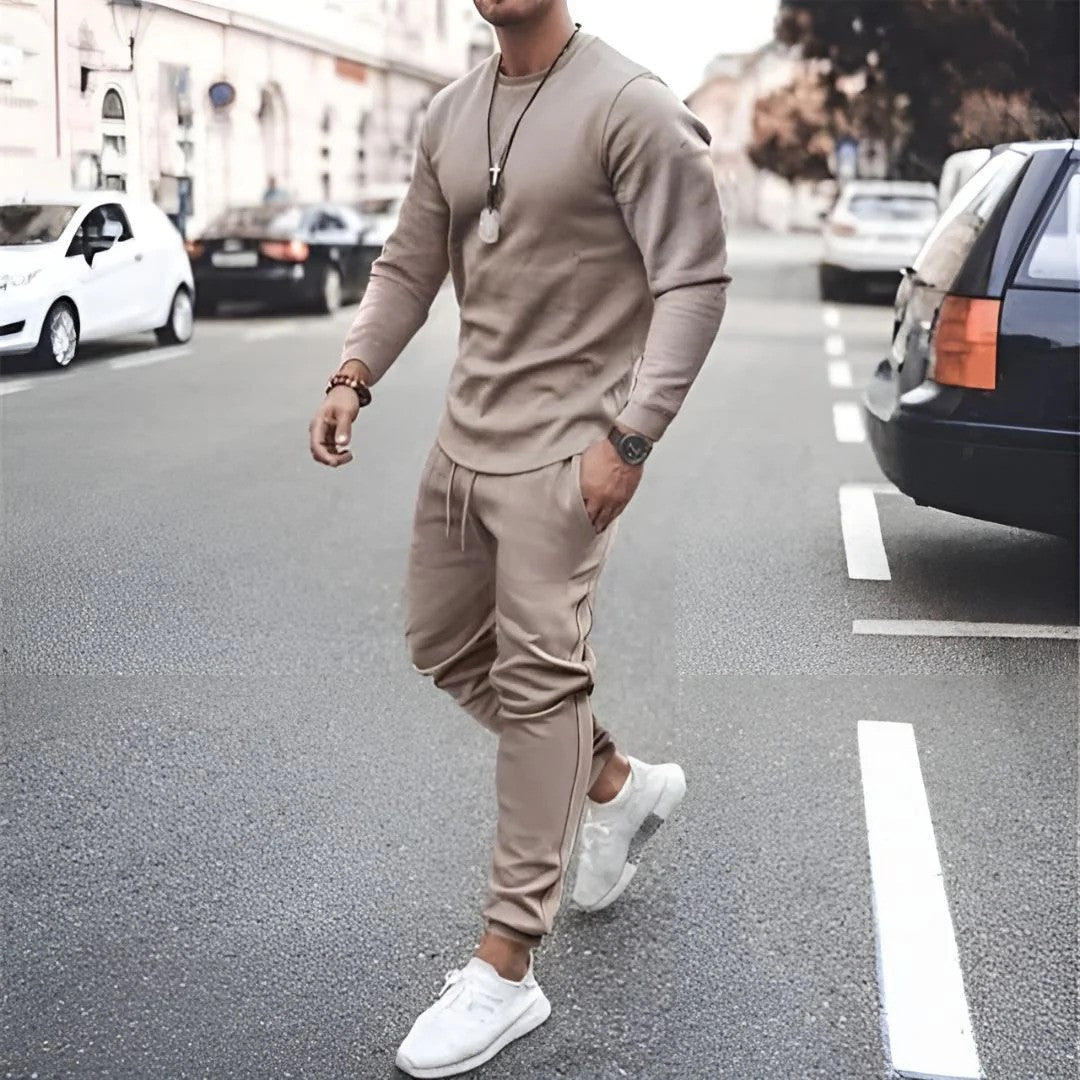 Men's Two-Piece Tracksuit with Cotton-Blend Fabric and Adjustable Waistband, Tapered Fit