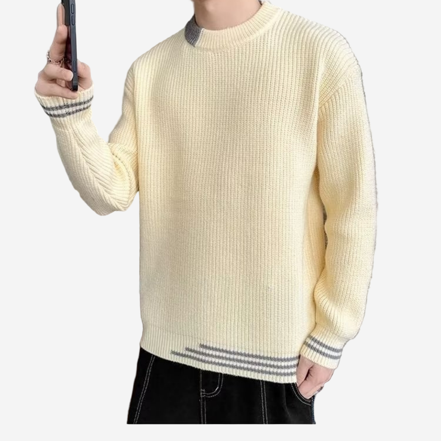 LUMINOVI | Ribbed Crew Neck Sweater-Sweater