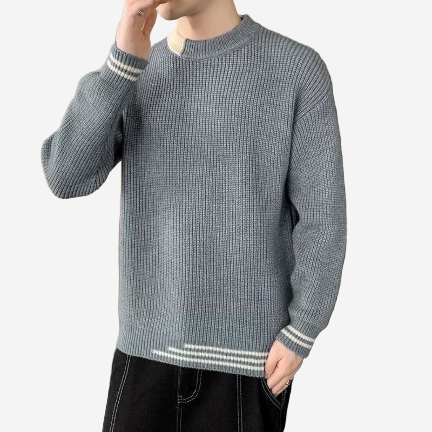 LUMINOVI | Ribbed Crew Neck Sweater-Sweater