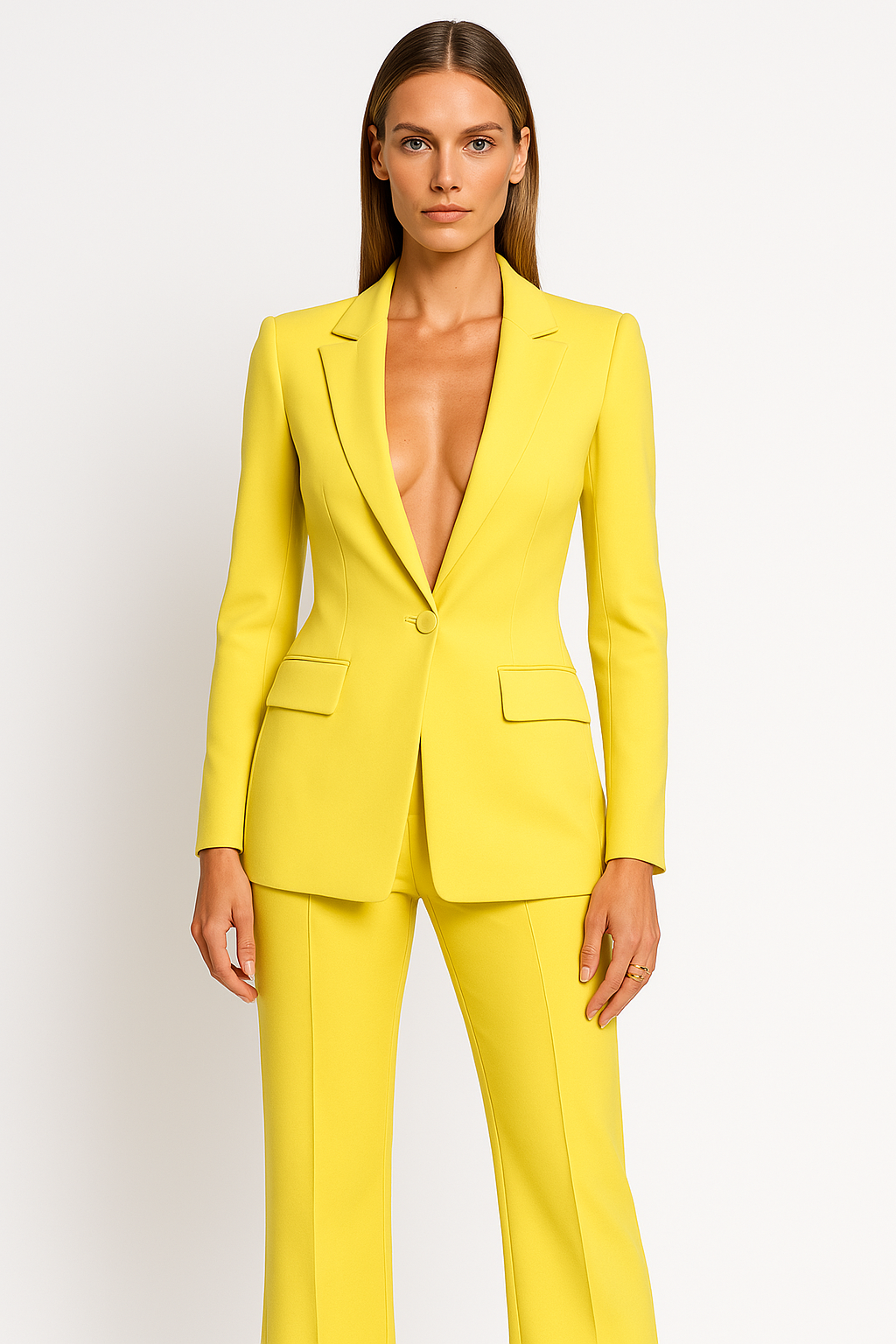 Women's Blazer and Trouser Suit with Single-Button Design, Straight-Leg