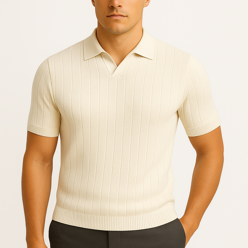 LumiNovi | Striped Cotton Polo Shirt