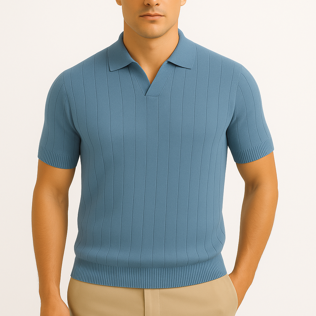 LumiNovi | Striped Cotton Polo Shirt