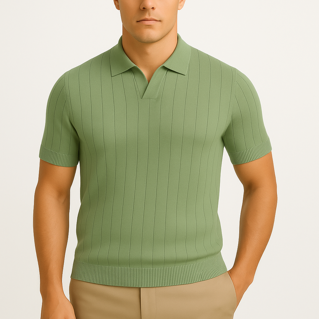 LumiNovi | Striped Cotton Polo Shirt