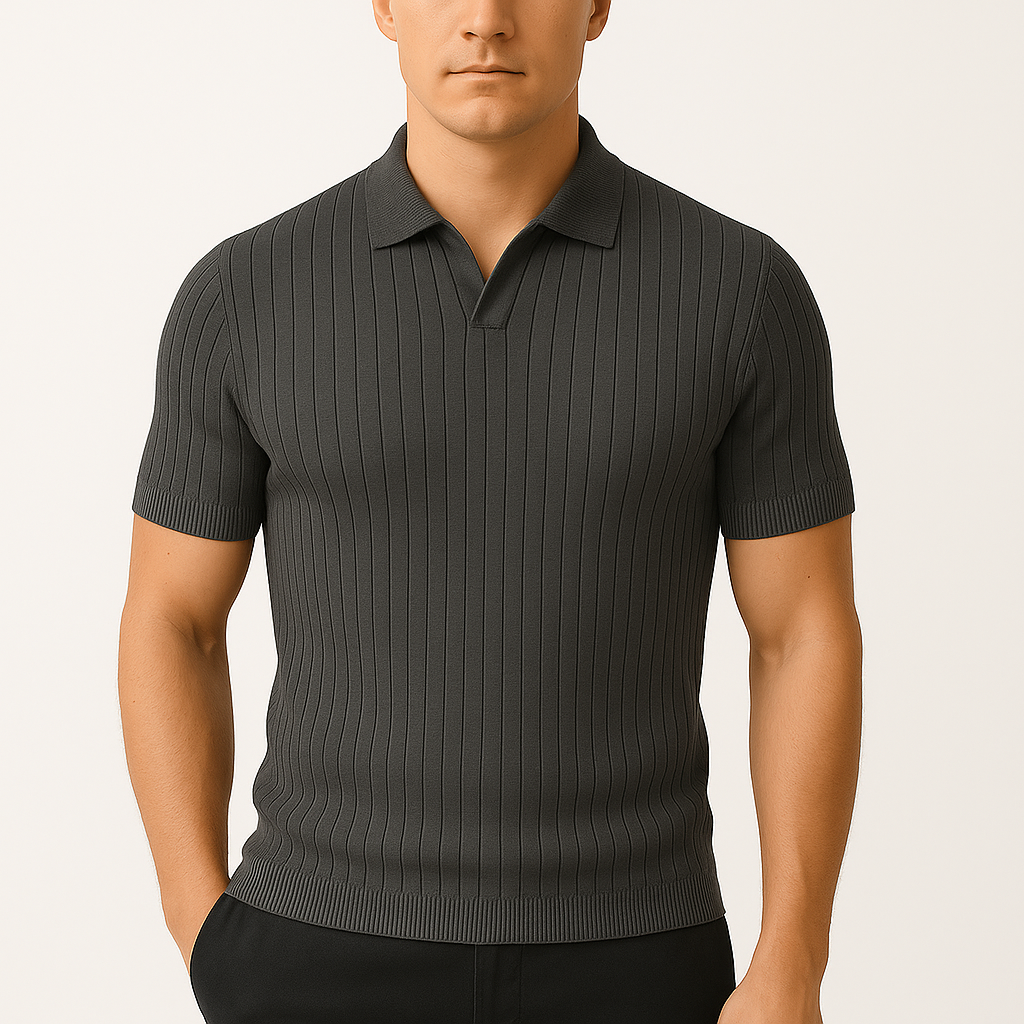 LumiNovi | Striped Lapel Polo Shirt