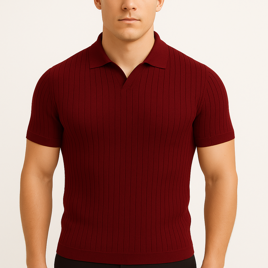 LumiNovi | Striped Lapel Polo Shirt