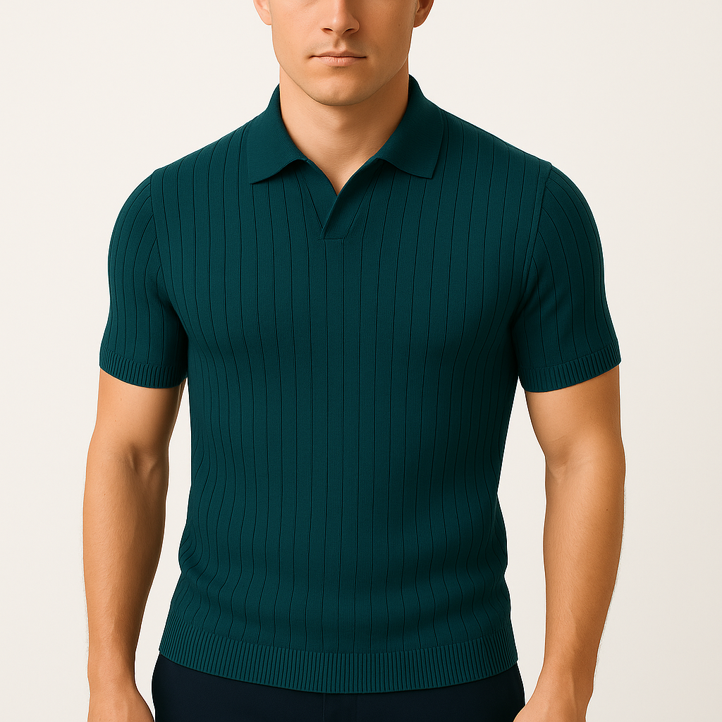 LumiNovi | Striped Lapel Polo Shirt