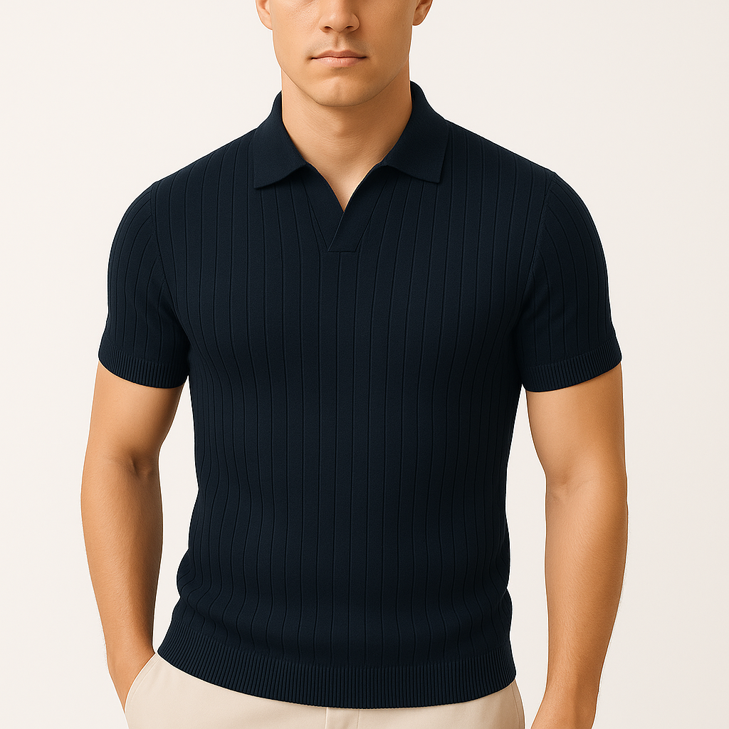 LumiNovi | Striped Lapel Polo Shirt