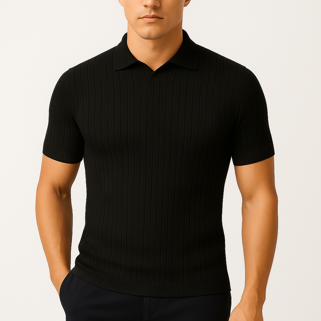 LumiNovi | Striped Lapel Polo Shirt
