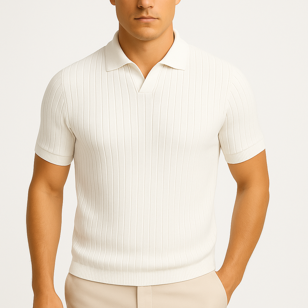 LumiNovi | Striped Lapel Polo Shirt
