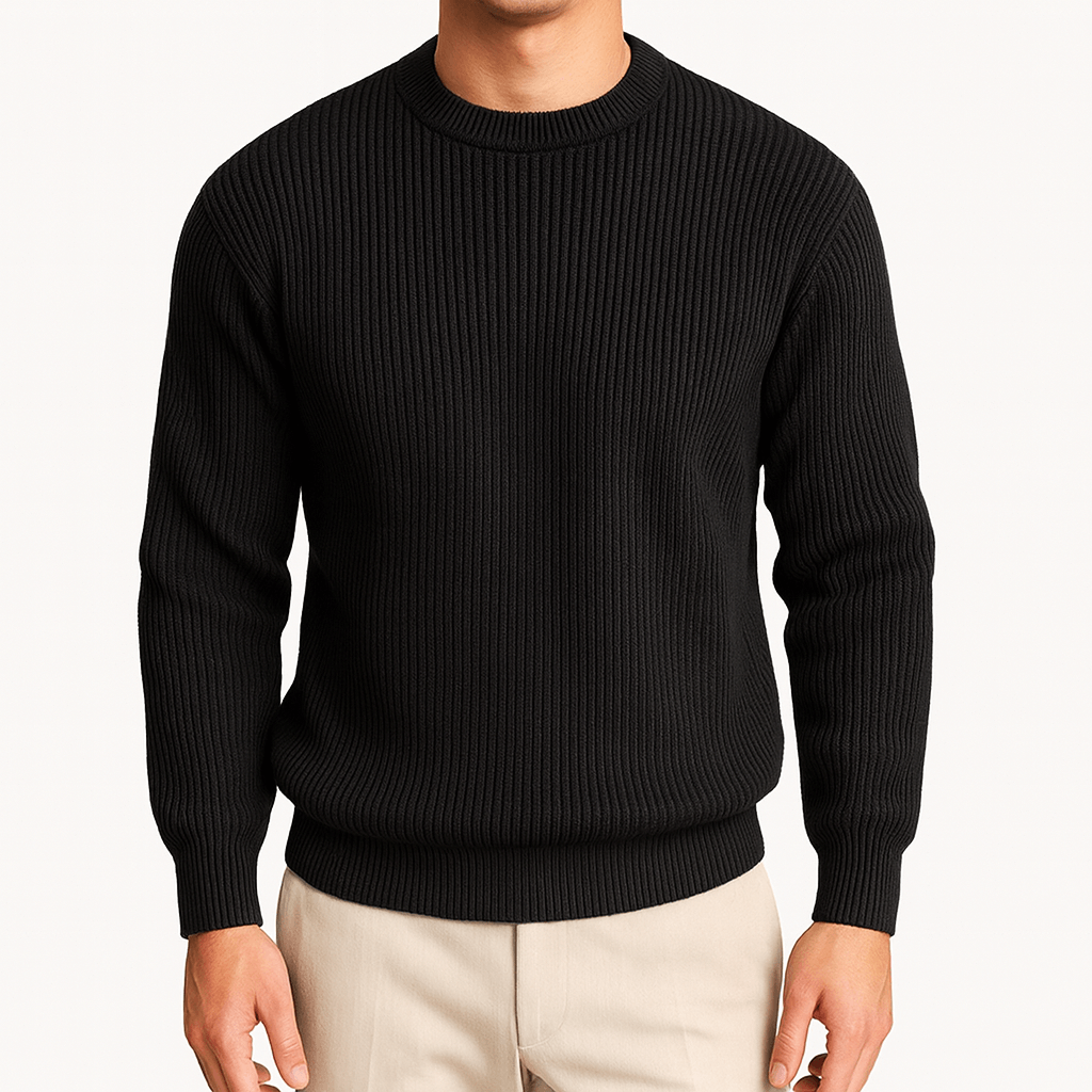 Luminovi | Black Ribbed Crew Neck Sweater-Sweater
