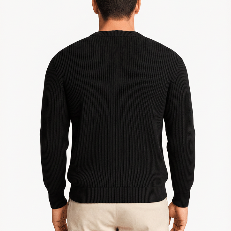 Luminovi | Black Ribbed Crew Neck Sweater
