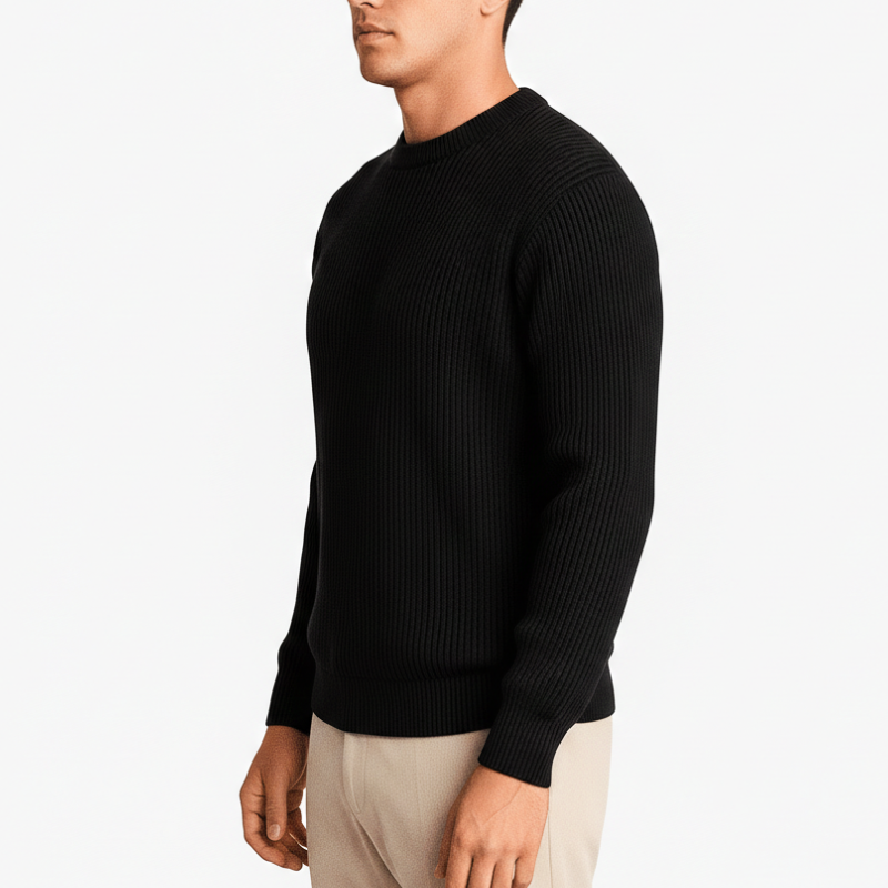 Luminovi | Black Ribbed Crew Neck Sweater
