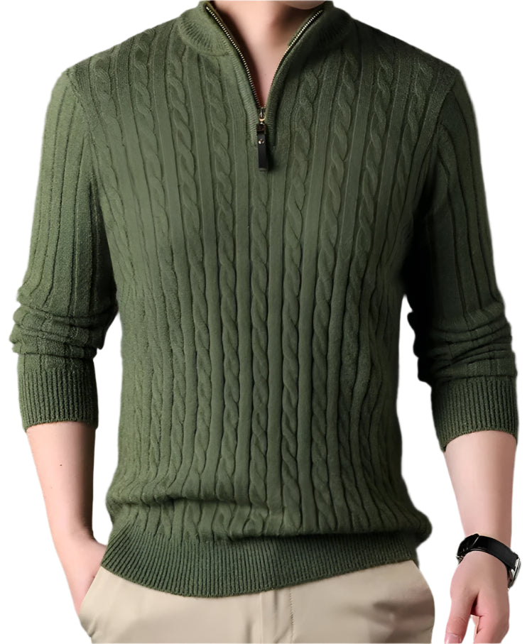 Luminovi | Cable-Knit Quarter Zip Sweater-Sweater