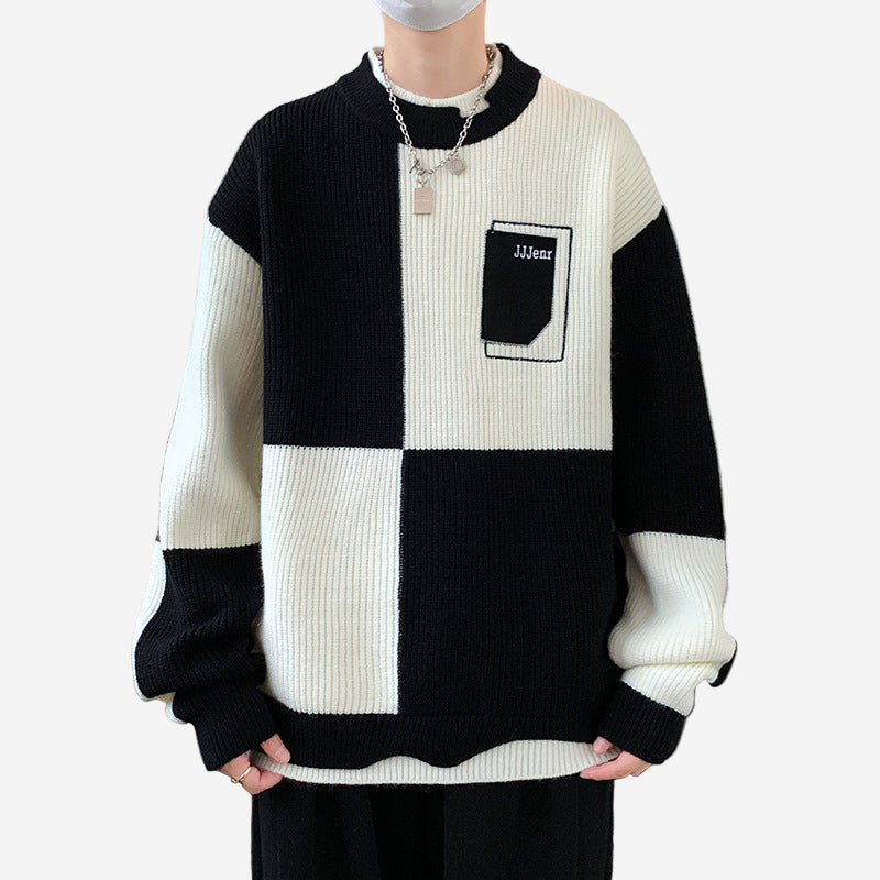 Luminovi | Checkerboard Knit Sweatshirt-Sweatshirt