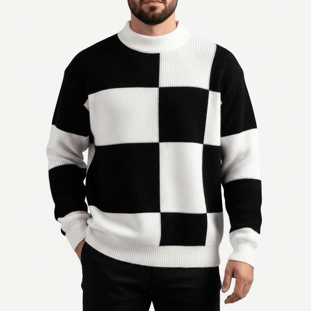 Luminovi | Checkered Knit Sweater-Sweater