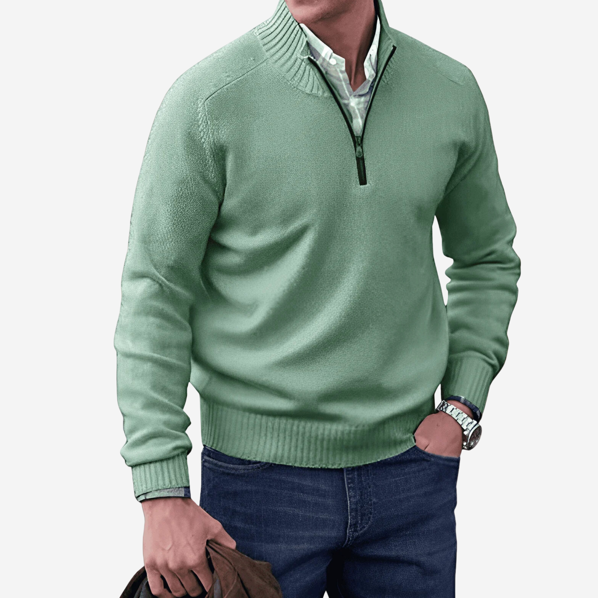 Luminovi | Classic Quarter Zip Sweater-Sweater