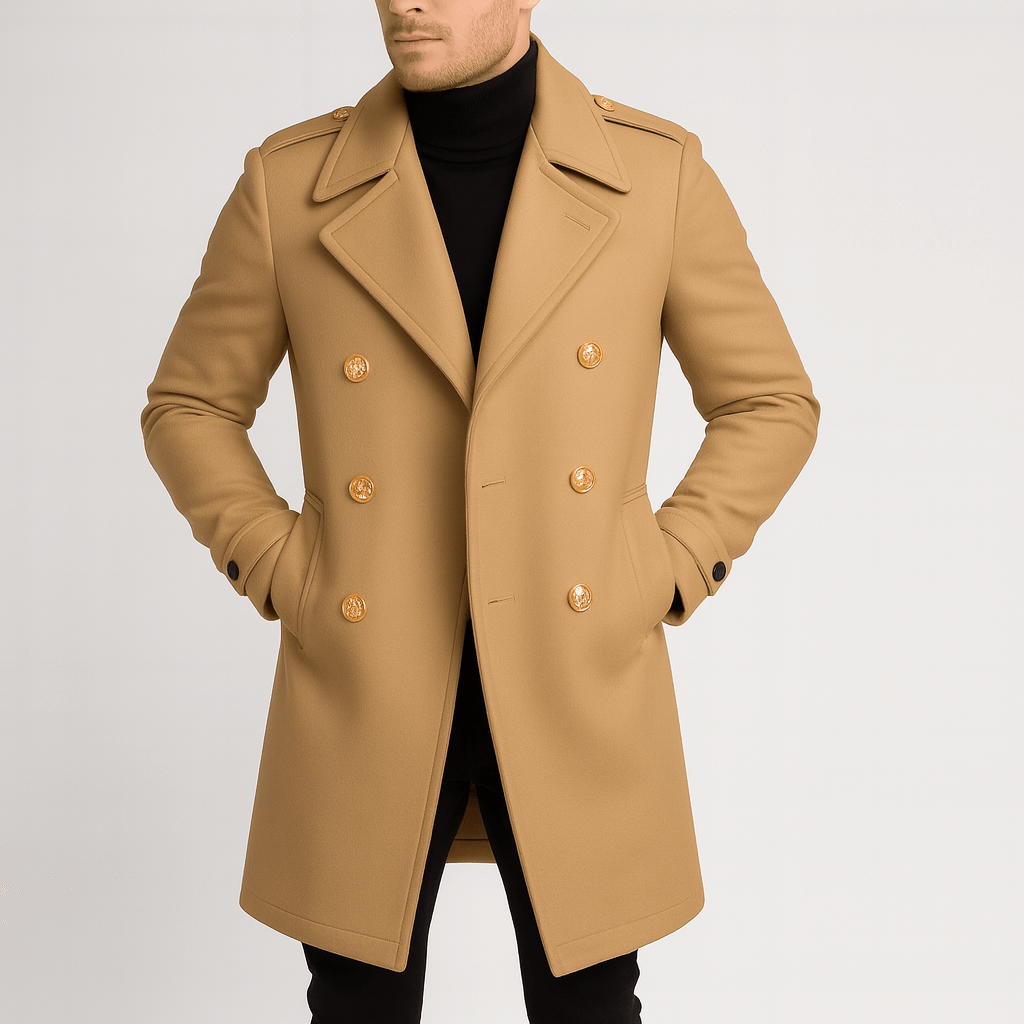 Luminovi | Double-Breasted Wool Blend Coat-Wool Coat