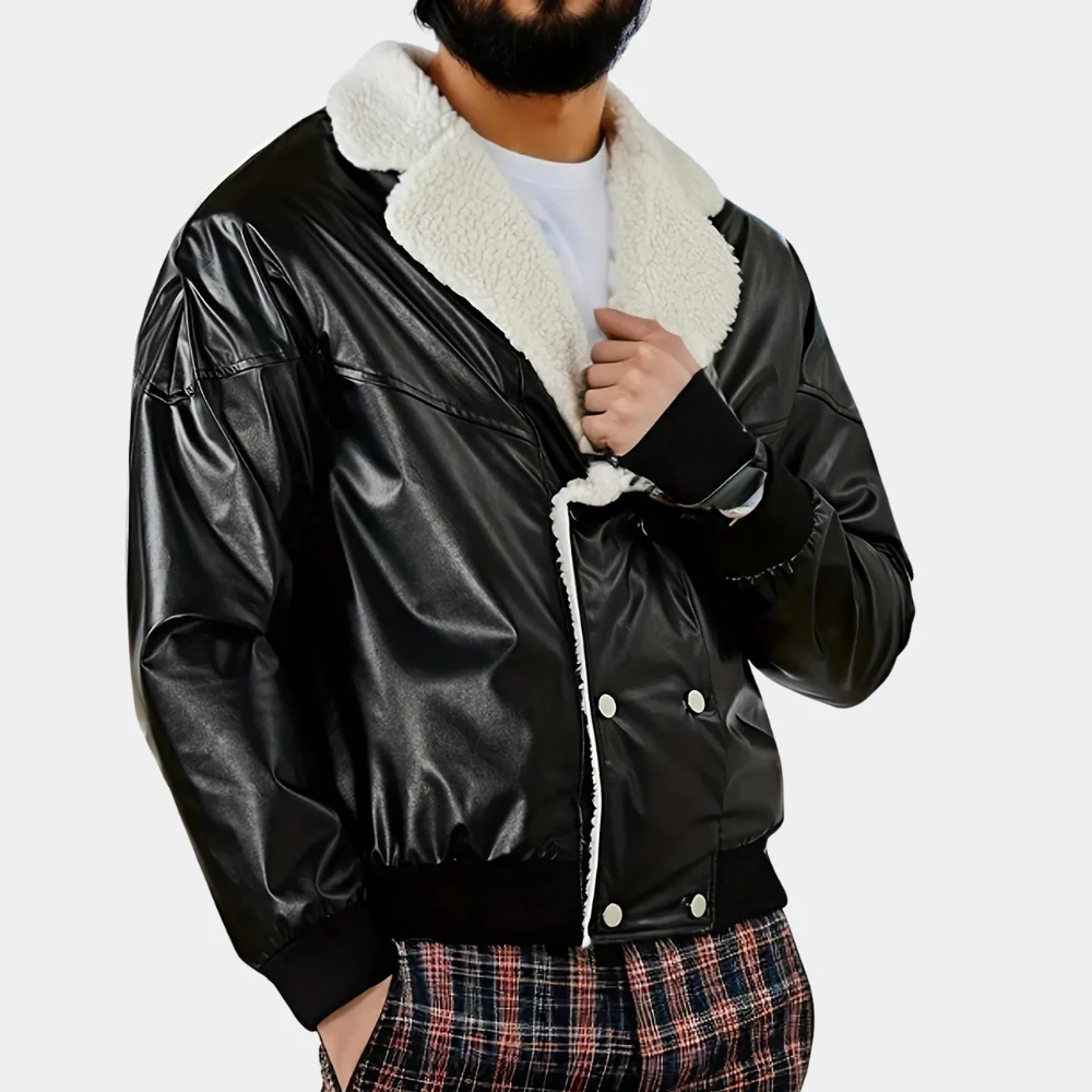Luminovi | Faux Shearling Bomber Jacket-Jacket