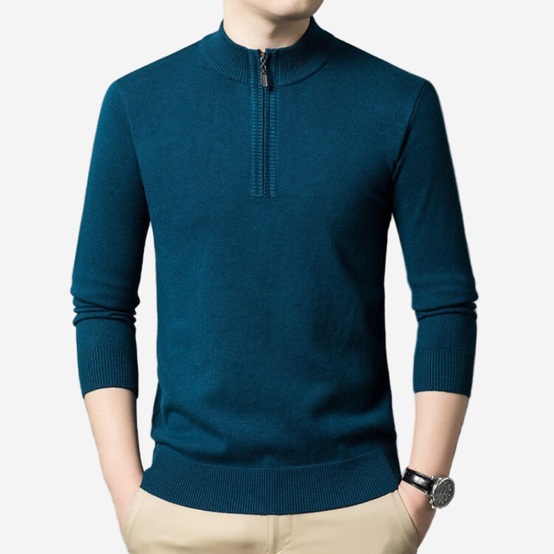 Luminovi | Fine Knit Half-Zip Sweatshirt-Sweatshirt