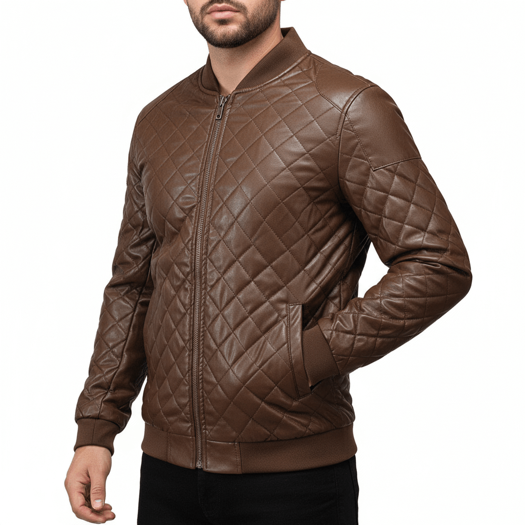 Luminovi | Geometric Leather Jacket-Jacket