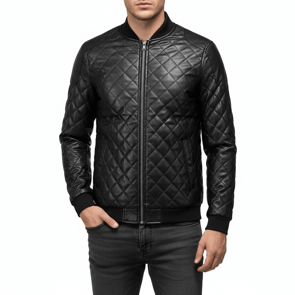 Luminovi | Geometric Leather Jacket-Jacket