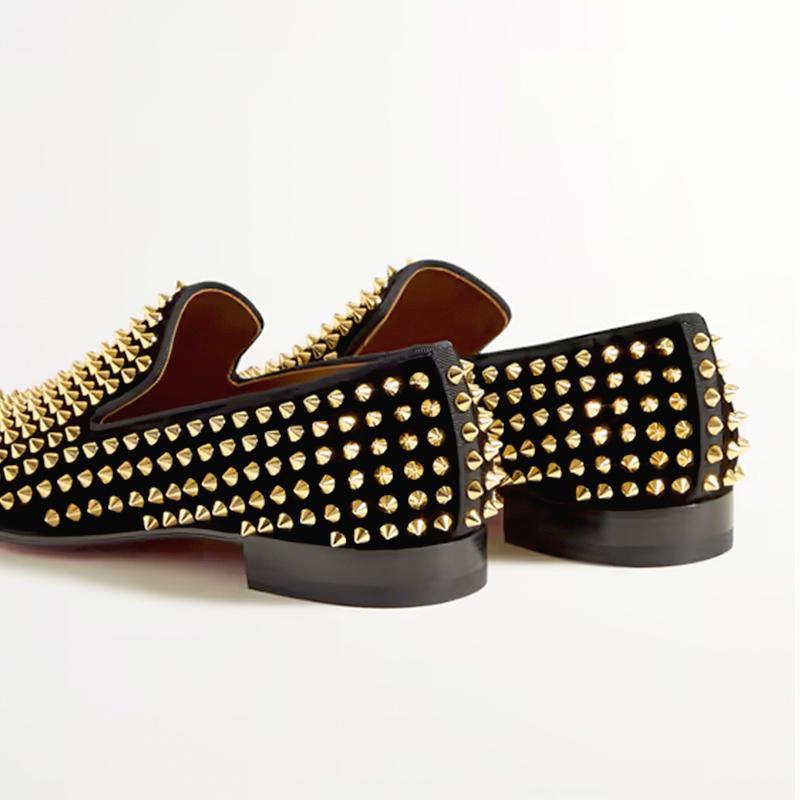 Luminovi | Gold Studded Leather Loafers