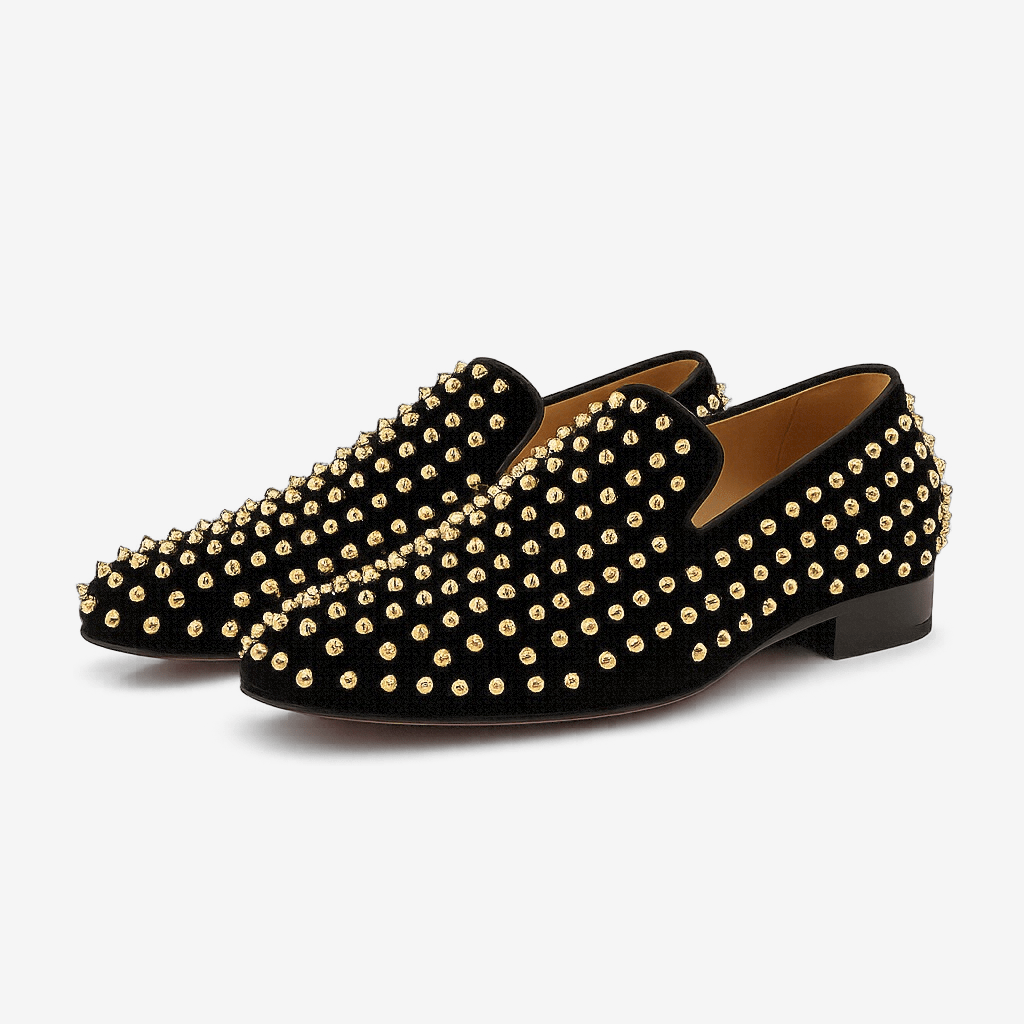 Luminovi | Gold Studded Leather Loafers