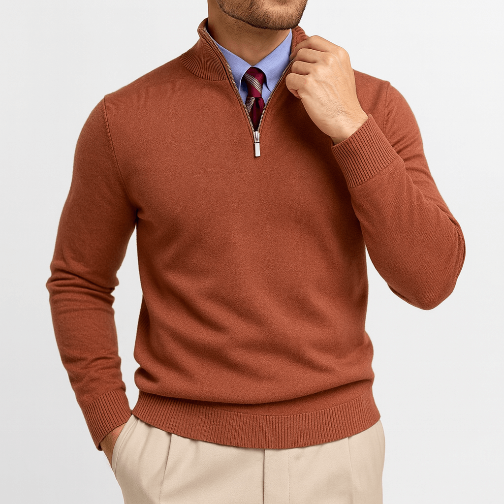 Luminovi | High Neck Quarter-Zip Sweater-Sweater