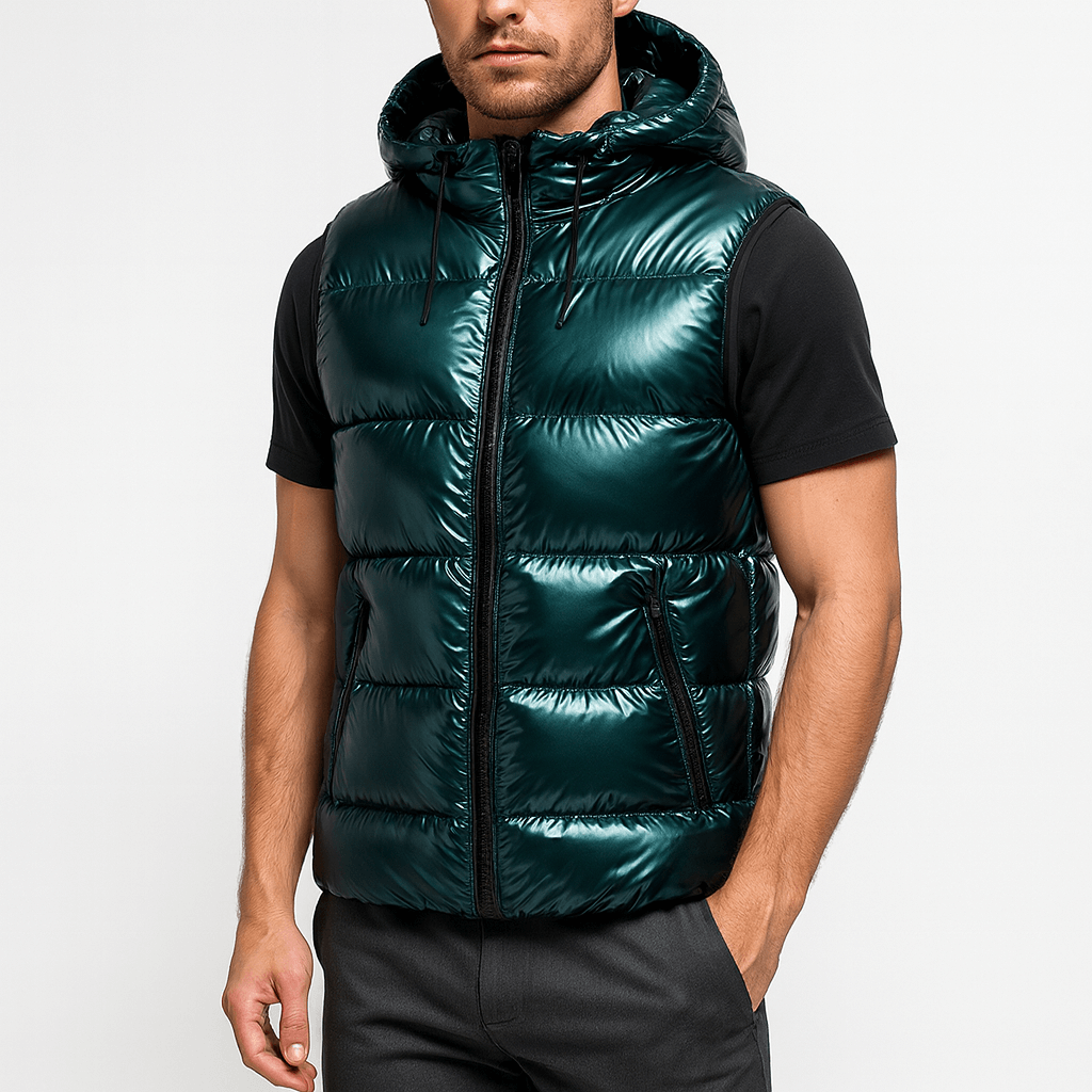 Luminovi | Hooded Gloss Puffer Vest-Vest