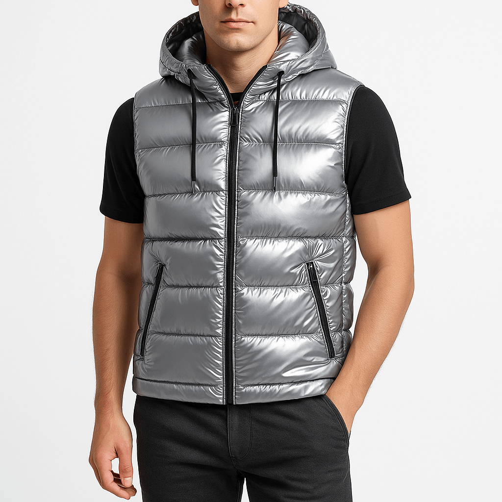 Luminovi | Hooded Gloss Puffer Vest-Vest