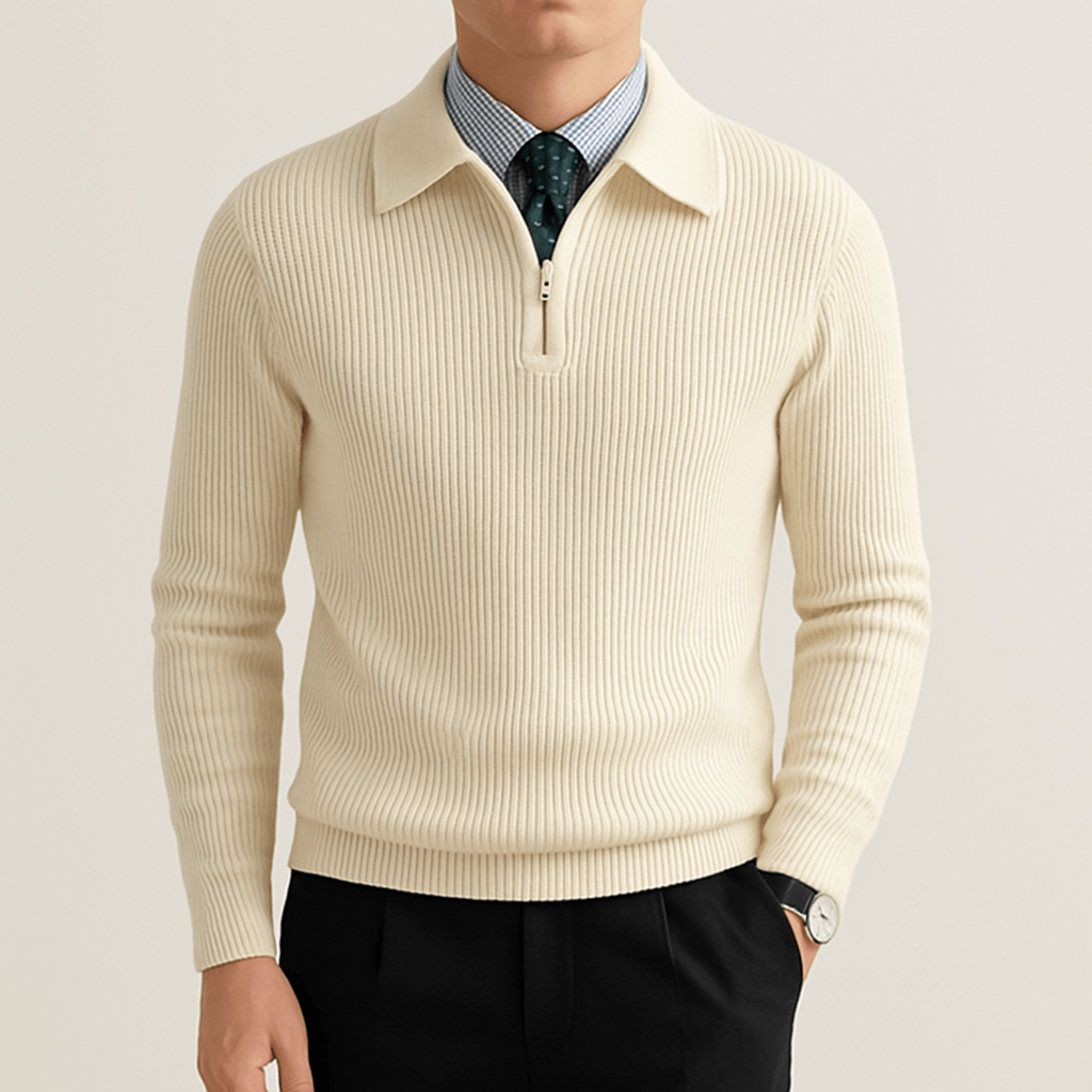 Luminovi | Knitted Half-Zip Polo Sweater-Sweater
