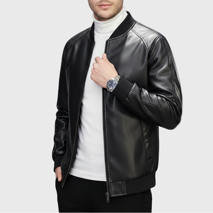 Luminovi | Leather Bomber Jacket-Jacket