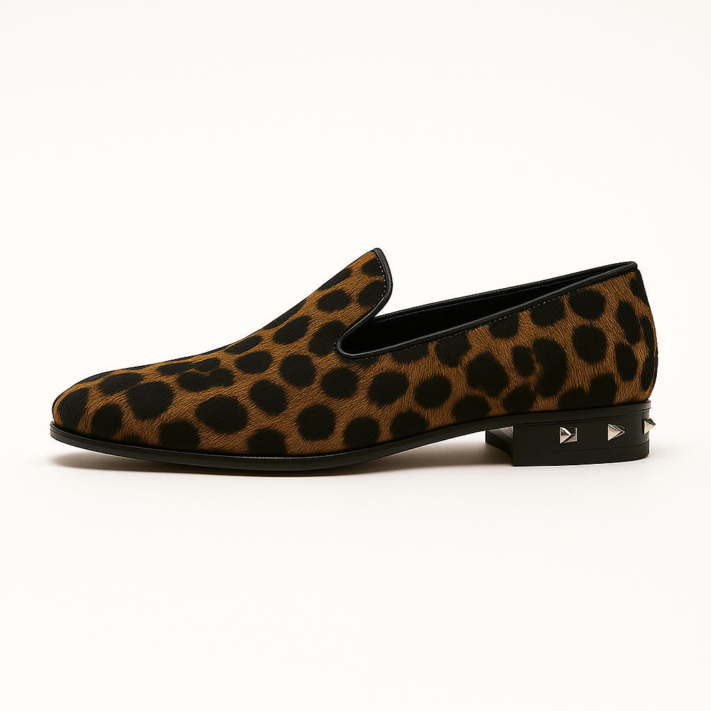 Luminovi | Leopard Suede Studded Loafers