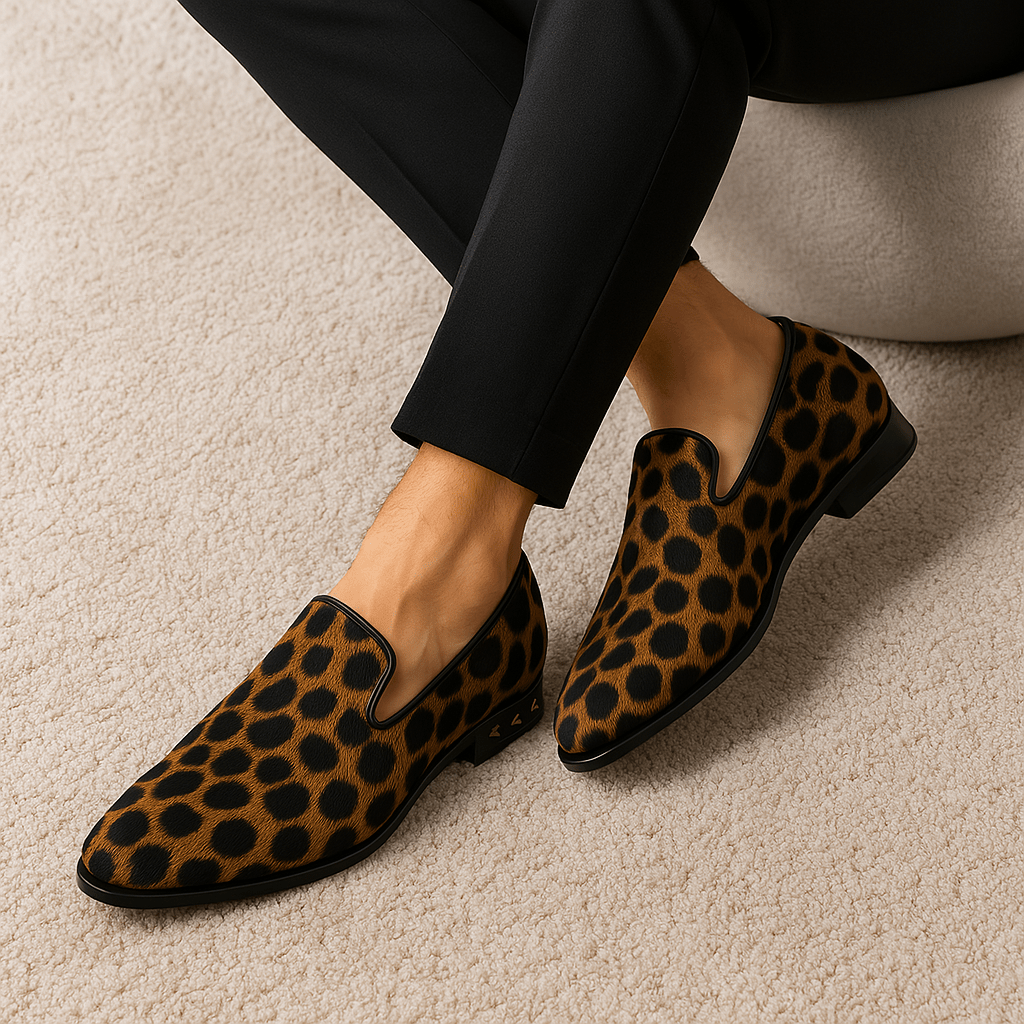 Luminovi | Leopard Suede Studded Loafers