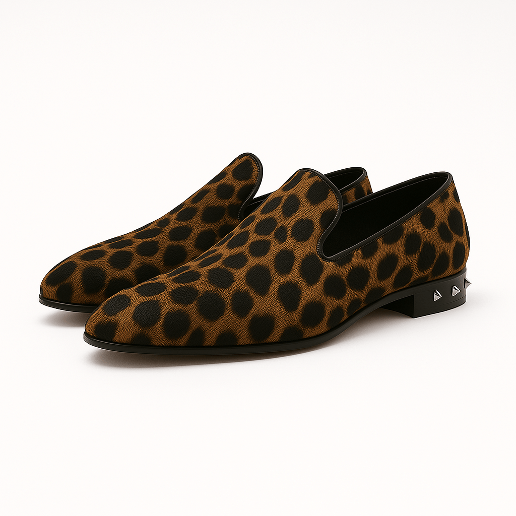 Luminovi | Leopard Suede Studded Loafers