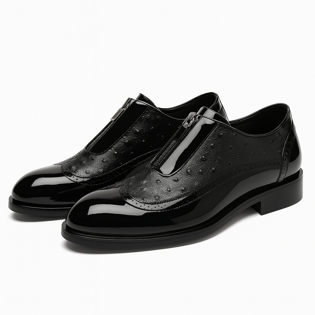 Luminovi | Ostrich Leather Slip-On Shoes