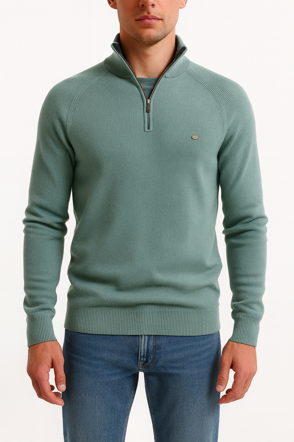 Luminovi | Ribbed Knit Quarter-Zip Sweater